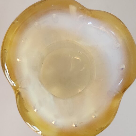 MURANO Italy Art Glass Yellow Opaline Vase Controlled Bubble Vintage 8.25" - Picture 10 of 12